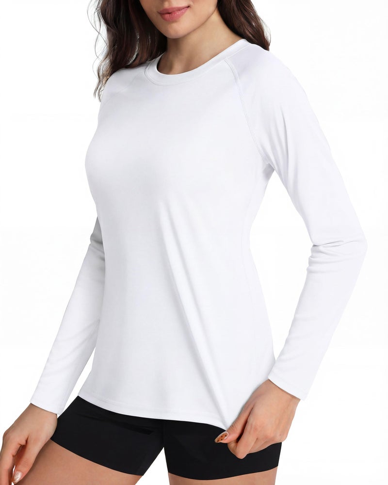 Boladeci Rash Guard for Women White Long Sleeve SPF Swim Shirts Sun Protection Clothing Lightweight Medium - Image 1